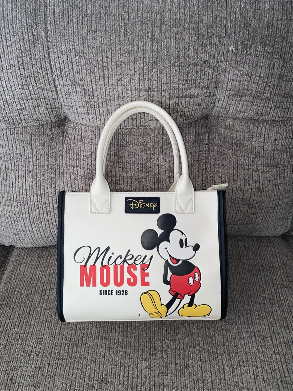 Disney White & Black Mickey Mouse Satchel with Red and Yellow Accents